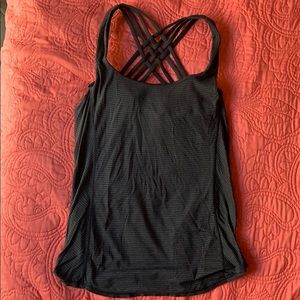 Black striped criss cross open back Lululemon tank